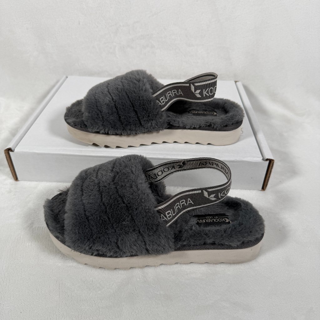 Koolaburra By Ugg Slippers Women Size 6 Gray Back Strap Sandal Open Toe Fuzzn Ii